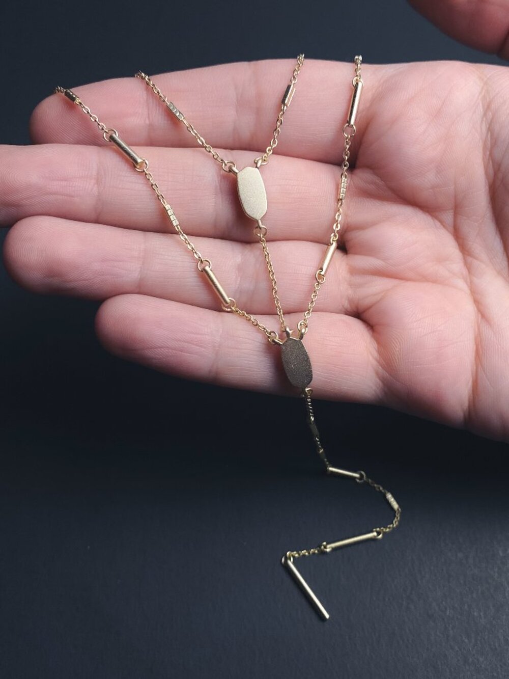 Kendra Scott Adelia Gold Tone Dainty Minimalist Double Chain Y Drop Necklace - Picture 9 of 12